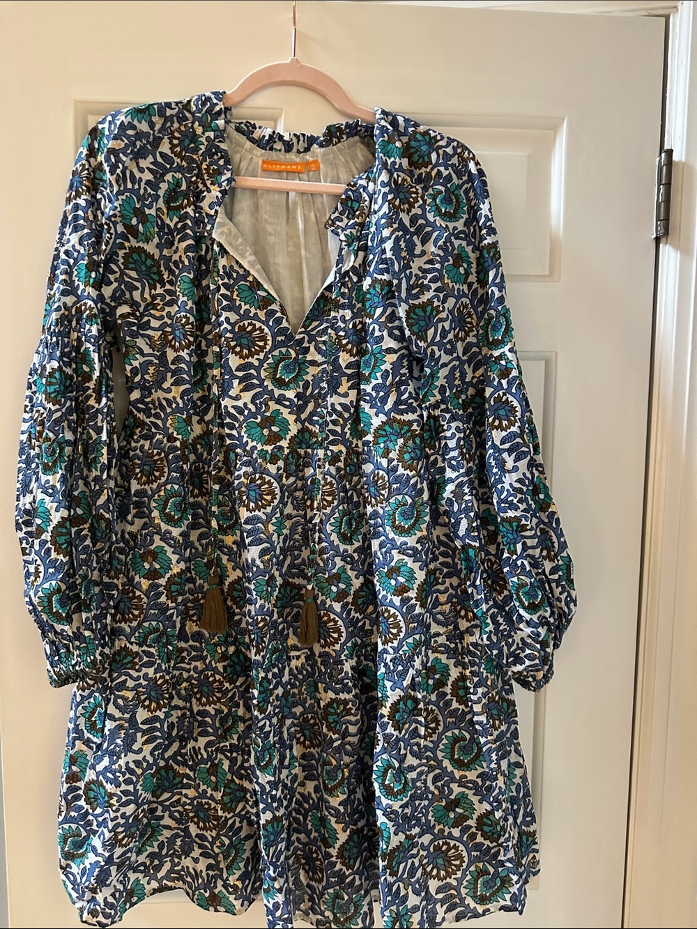 Oliphant Blue Teal Floral Peasant Blouse